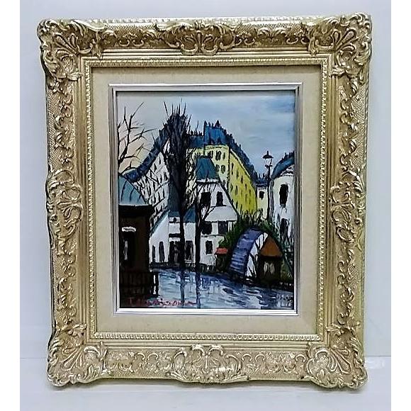 小宮山恒男「ヨーロッパ風景」油彩画 額縁外寸37.0ｘ42.0ｎ7.5cm 絵22.0ｘ27.3cmcm張キャンバス Ｆ3 サイン左下 [k-032]