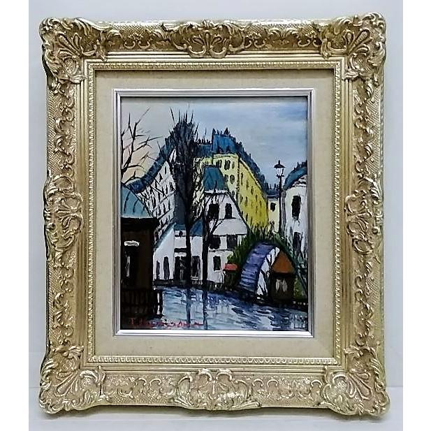 小宮山恒男「ヨーロッパ風景」油彩画 額縁外寸37.0ｘ42.0ｎ7.5cm 絵22.0ｘ27.3cmcm張キャンバス Ｆ3 サイン左下 [k-032]の画像