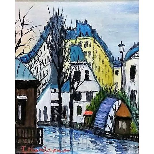 小宮山恒男「ヨーロッパ風景」油彩画 額縁外寸37.0ｘ42.0ｎ7.5cm 絵22.0ｘ27.3cmcm張キャンバス Ｆ3 サイン左下 [k-032]の画像