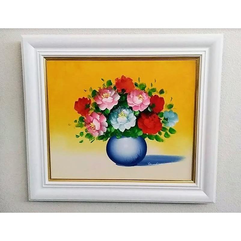 渡辺やすし「花」 油彩画 額縁外寸59x51.5x5.0cm 絵 45.5x38 渡辺やすし「花」 油彩画 額縁外寸59x51.5x5.0cm 絵 45.5x38