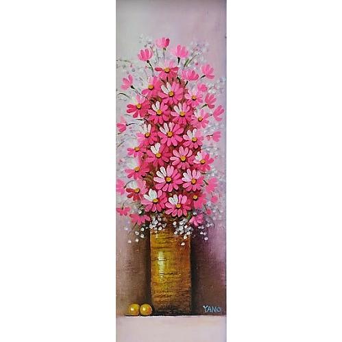 矢野恵子 「赤い花」 油彩画  額縁外寸27.0ｘ56.5ｘ4.5cm  絵16.0ｘ45.5cm 張キャンバスＷＳＭ [k-376]の画像
