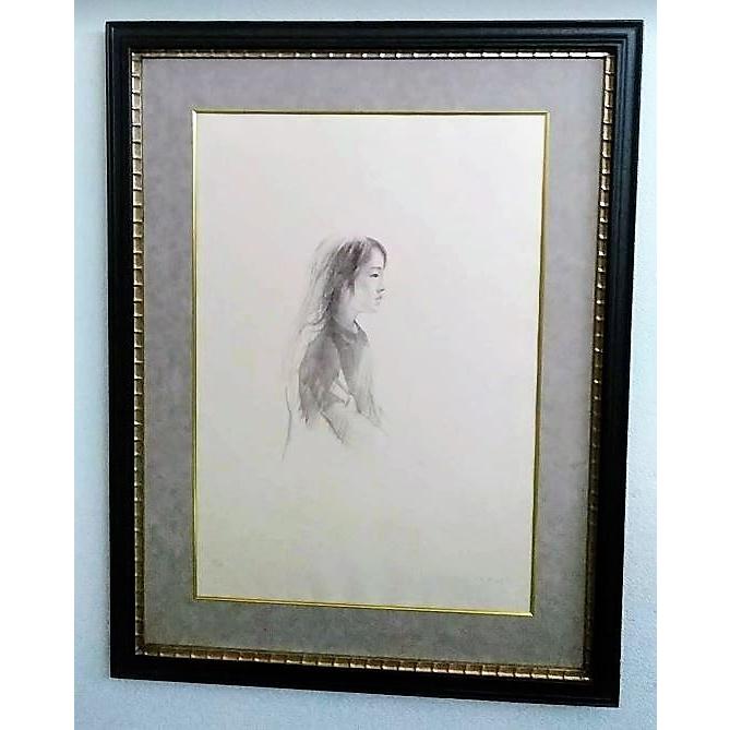 藤井勉「秋日（髪）」額装品 リトグラフ 25/115 額縁外寸65.0x84.0x3 