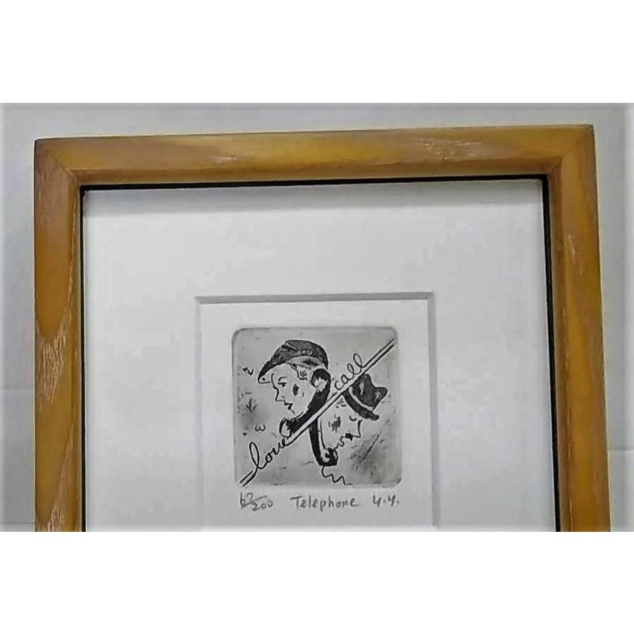 山岡康子「Telephone」額装品 銅版画 67/200 額縁外寸16.5x16.5x2.2cm