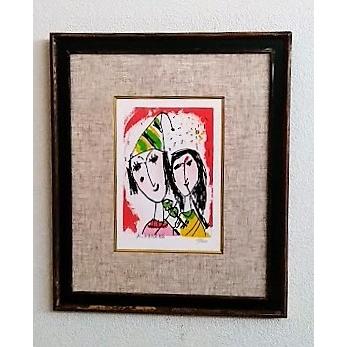 塙賢三「恋人」 リトグラフ 68/200 額縁外寸44.0x37.0x2.5cm 裏ビス