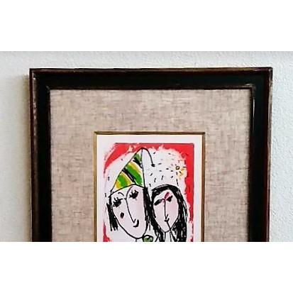 塙賢三「恋人」 リトグラフ 68/200 額縁外寸44.0x37.0x2.5cm 裏ビス