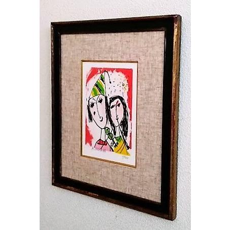 塙賢三「恋人」 リトグラフ 68/200 額縁外寸44.0x37.0x2.5cm 裏ビス