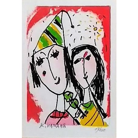 塙賢三「恋人」 リトグラフ 68/200 額縁外寸44.0x37.0x2.5cm 裏ビス