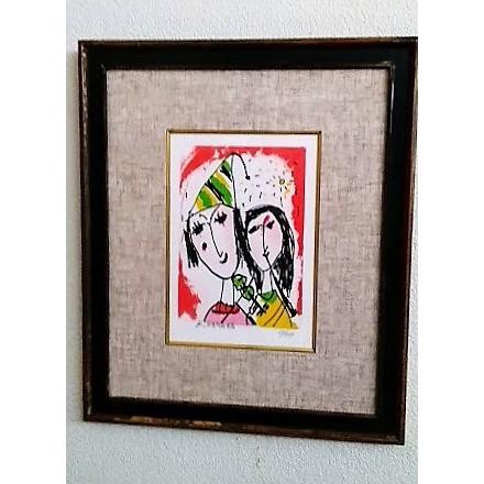塙賢三「恋人」 リトグラフ 68/200 額縁外寸44.0x37.0x2.5cm 裏ビス