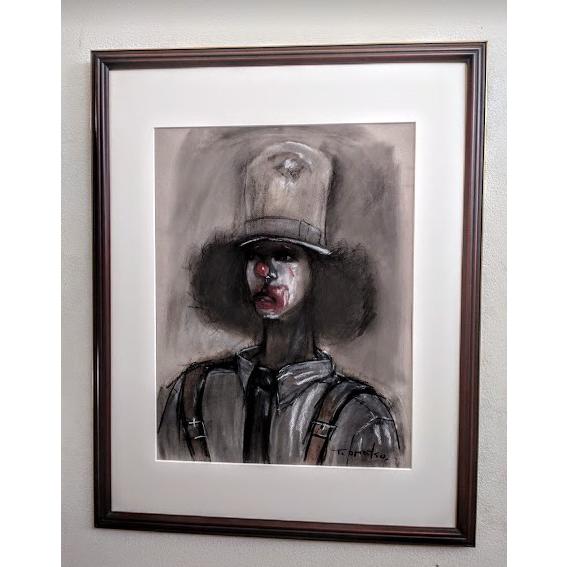 尾松直　水彩画　ピエロ 尾松直（おまつただし）「道化の肖像」 パステル 額縁外寸72.0x91.0x3