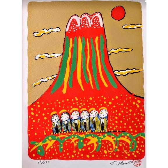 志摩欣哉「朱不ニと六地蔵」シルクスクリーン 志摩欣哉 「朱不二と六地蔵」 シルクスクリーン 額縁外寸 40.0