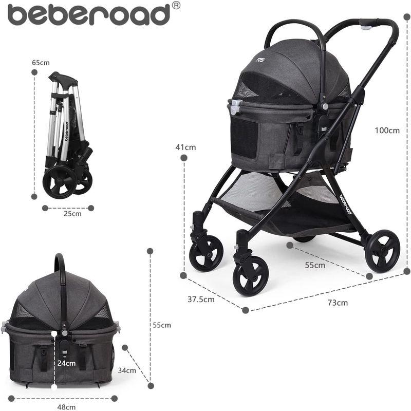 【アウトレット品】 Beberoadペットカート ペットバギー 多機能折りたたみ式猫小型犬ペットベビーカー 取り外し可能なバスケット 金属製のハンドル 3way 【2850666479】(17149円)