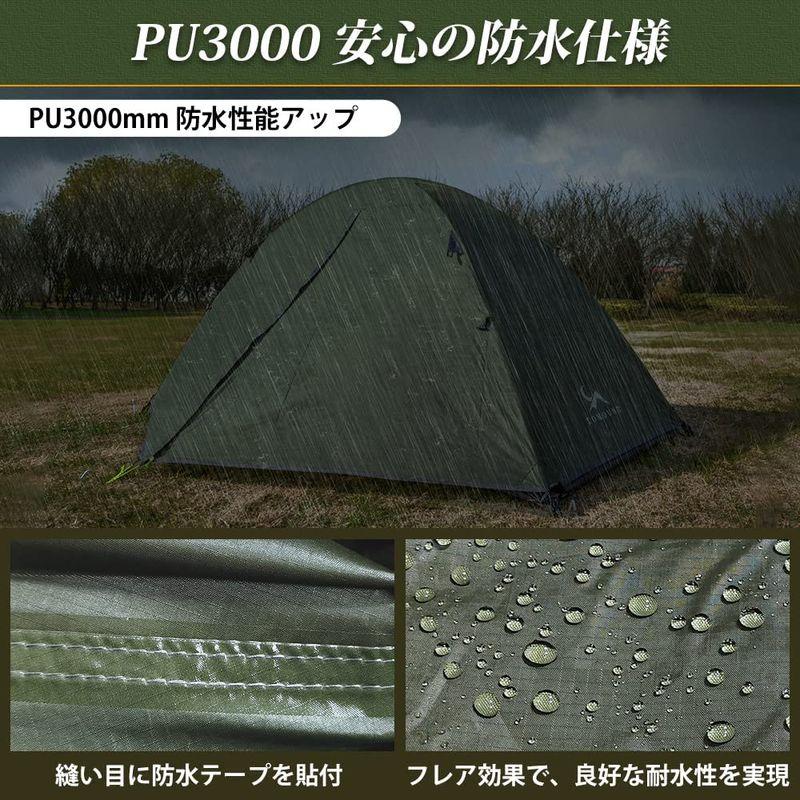 TOMOUNT ソロテント キャンプテント 1人用 二重層 自立式 ツーリングテント 耐水圧3000mm 通気 防風 軽量 コンパクト アウ 耐水圧3000mm ソロテント キャンプテント 1人用 二重層 自立式 ツーリングテント 通気 防風 軽量 コンパクト アウ