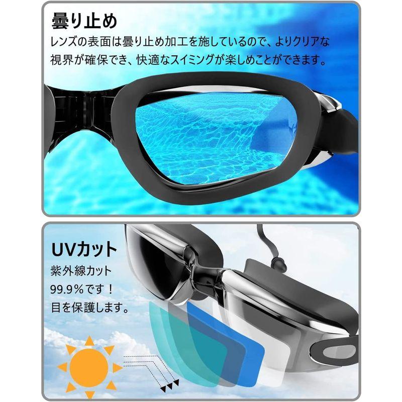 thsgrt スイミングゴーグル 最新デザイン 水泳ゴーグル UVカット 曇り防止 防水 3D人間工学設計 ベルト調節可能 五点セット 男女