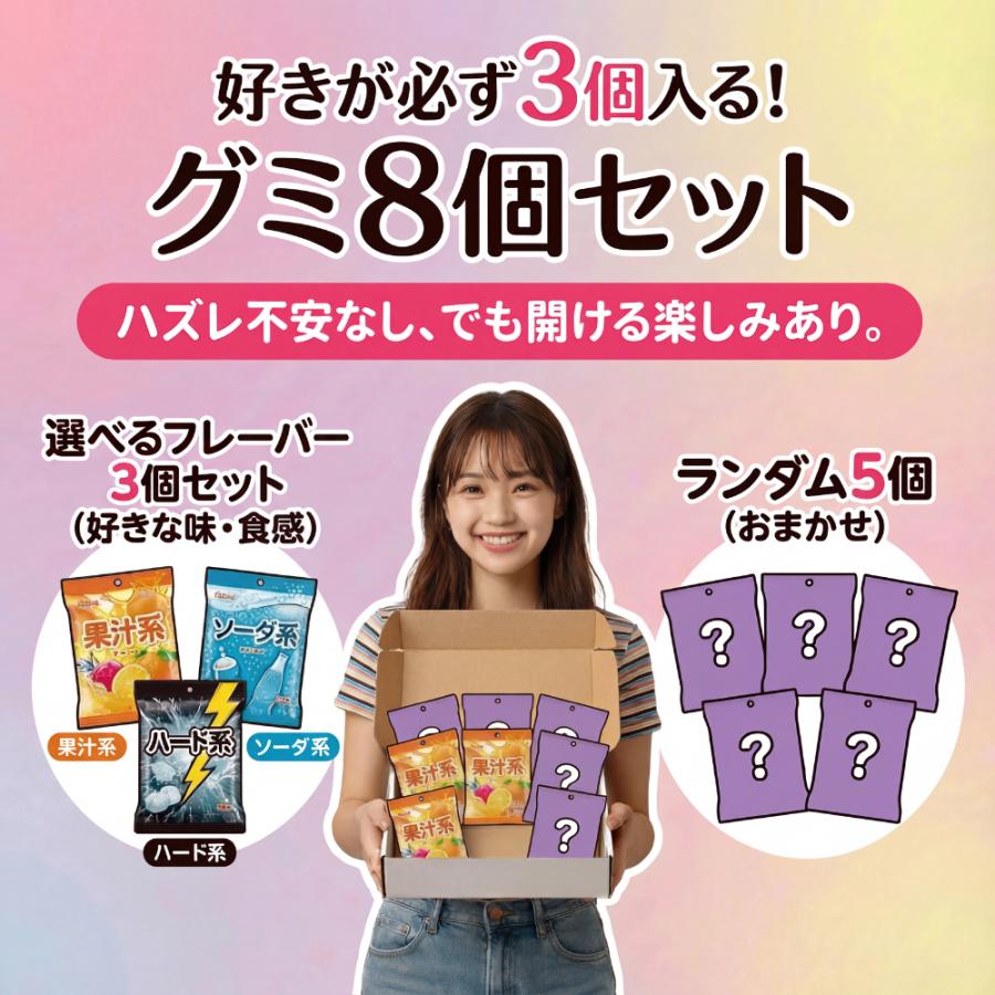 グミ 詰め合わせ 8個セット 選べる3個+ランダム5個 バラエティ 福袋 お