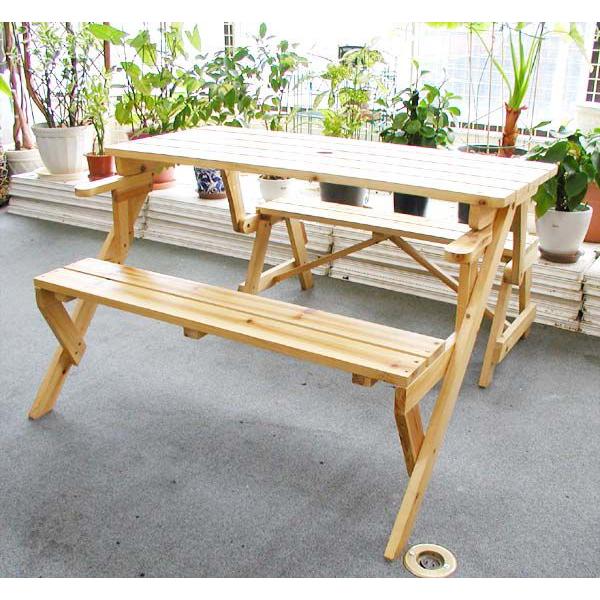 2way 木製ベンチ&テーブル(4人用) ベンチがベンチ付き 2way 木製ベンチ&テーブル(4人用) ベンチがベンチ付き
