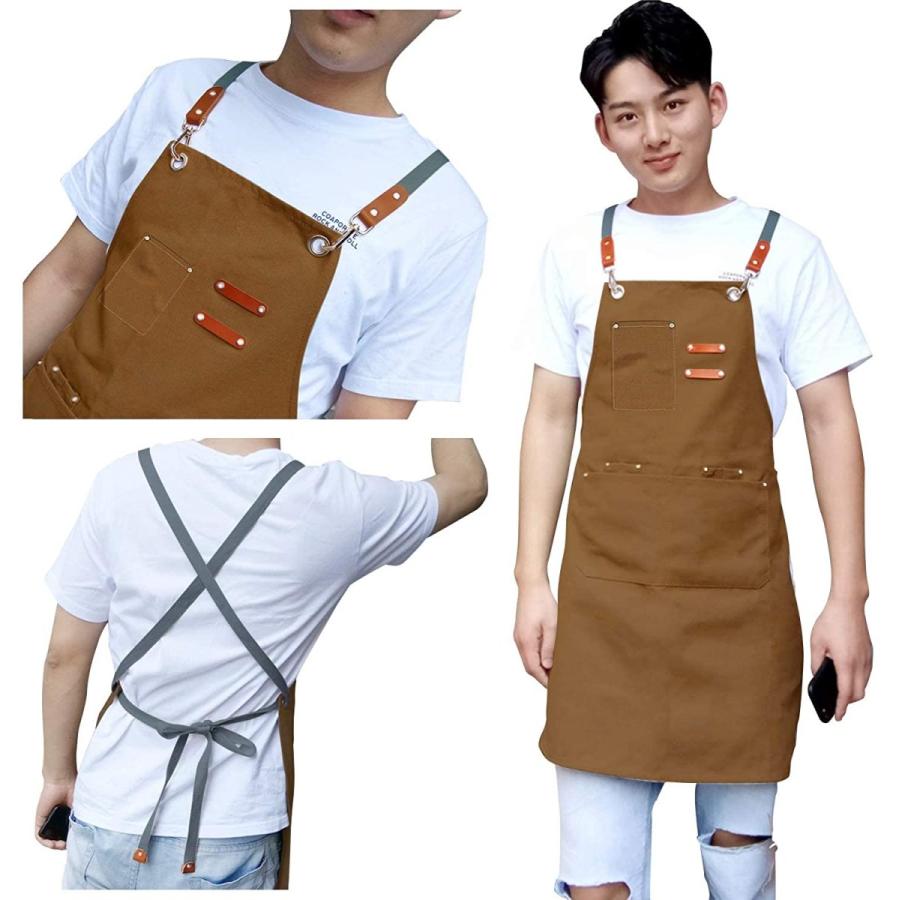 ファッションデザイナー Ajiao エプロン メンズ 女性用 前掛け カフェエプロン 保育士 カーキ1 Democracia Tv
