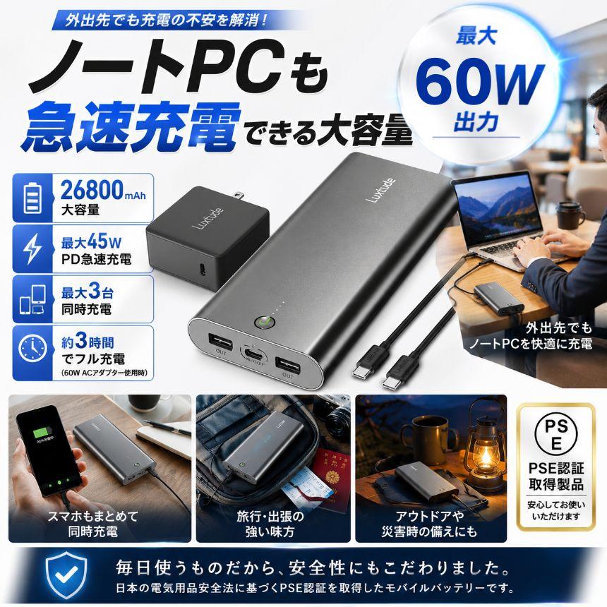 モバイルバッテリー PC スマホ 充電 大容量 バッテリー USB 急速充電