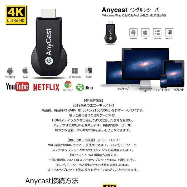 4K Anycast ドングルレシーバー モード切替え不要 簡単接続 大画面 4K