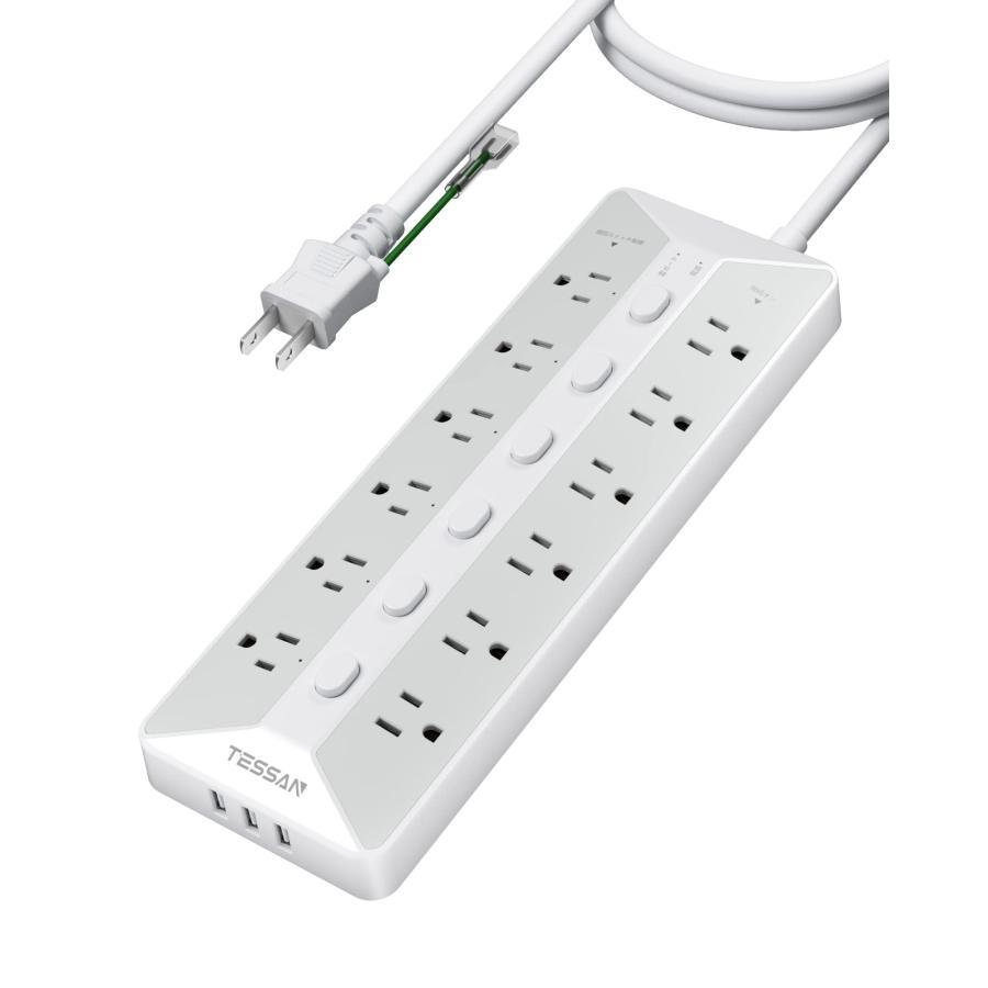 電源タップ スイッチ付き 延長コード 3m usb コンセント TESSAN 12個AC