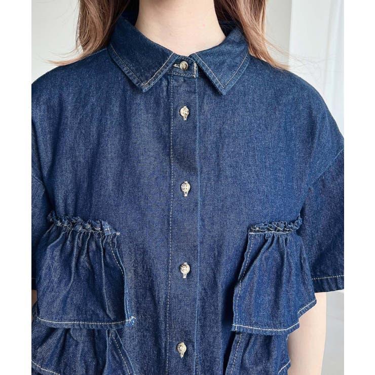 moment+ 半袖ティアードフリルデニムシャツ : Shoplist Yahoo!店