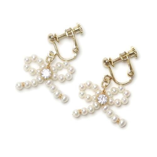 ピアス イヤリング リボン パール 淡水ベビーパール 淡水真珠 レディース キュービックチャトン チタンピアス クリスマス ギフトに プレゼントに |  | 02