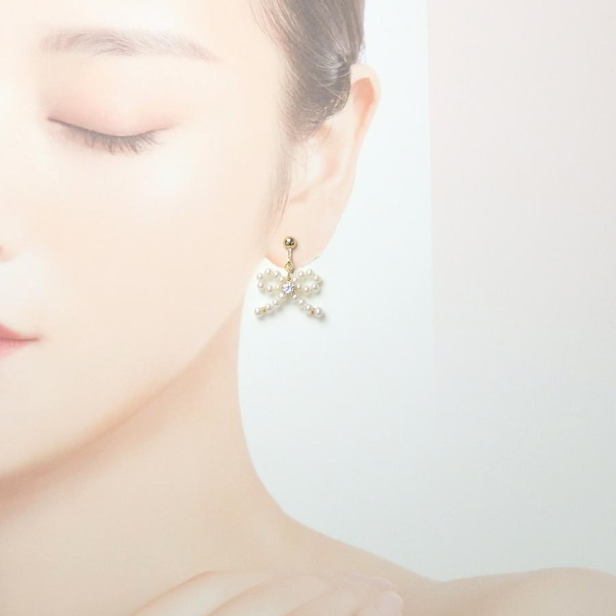 ピアス イヤリング リボン パール 淡水ベビーパール 淡水真珠 レディース キュービックチャトン チタンピアス クリスマス ギフトに プレゼントに |  | 03