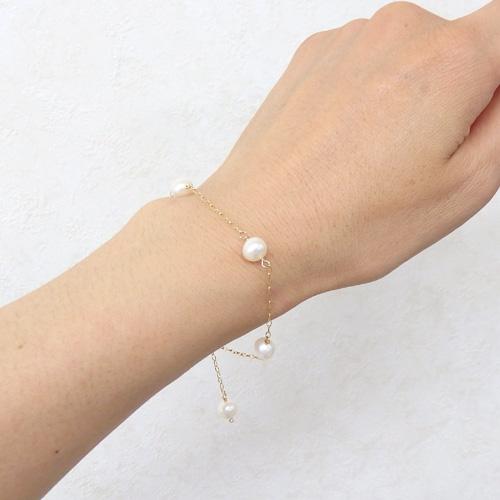 ブレスレット K10 ゴールドチェーン パール ステーション 淡水パール 淡水真珠 6-6.5mm 10金 K10YG バレンタイン ギフトに プレゼントに |  | 01