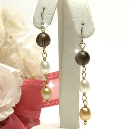 メール便 スモーキークォーツ パール ピアス イヤリング 淡水真珠 煙水晶 ゴールドカラー パール スモーキークオーツ レディース チタンピアス |  | 01