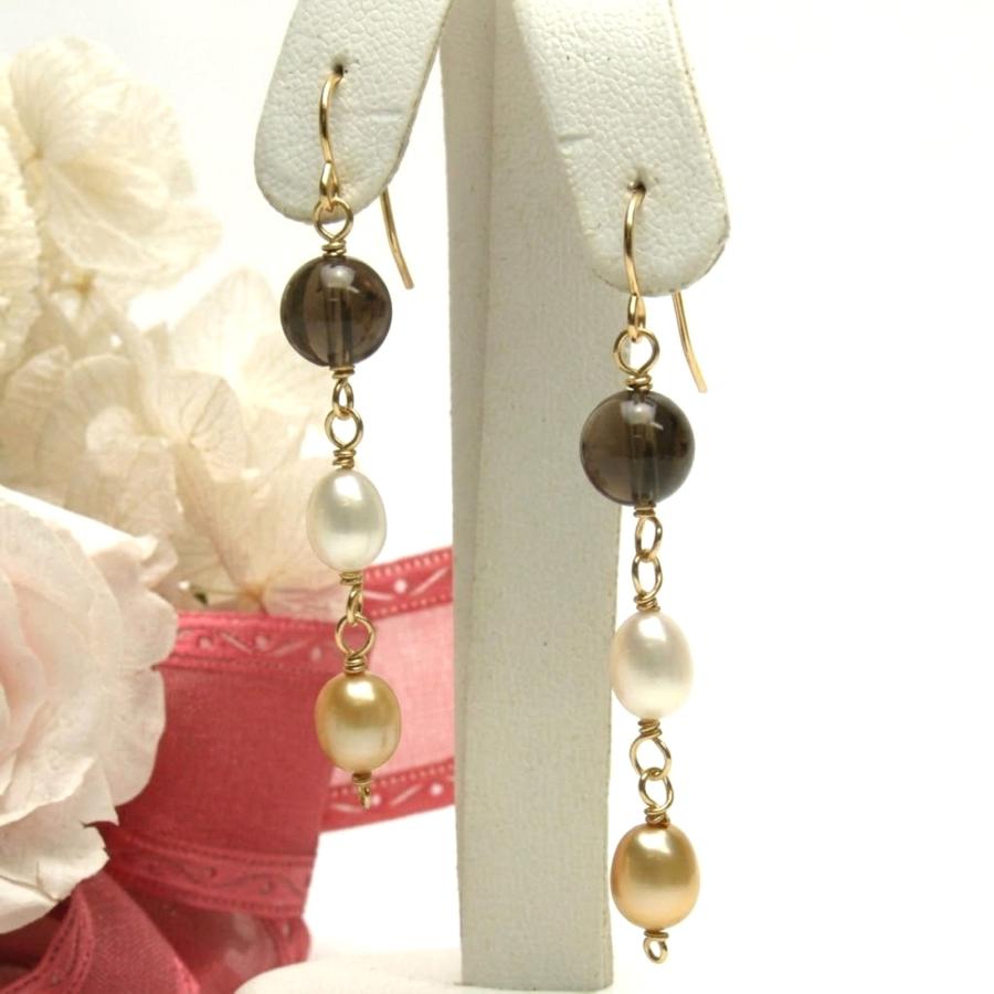 メール便 スモーキークォーツ パール ピアス イヤリング 淡水真珠 煙水晶 ゴールドカラー パール スモーキークオーツ ステンレスピアス 真ちゅうイヤリング |  | 01