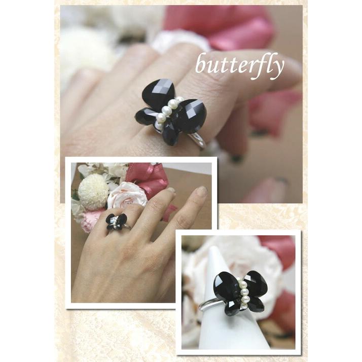 ギフトケース入り スワロフスキー ちょうちょ リボン 淡水パール リング ブラック 淡水真珠 クリスマス ギフトに プレゼントに |  | 05