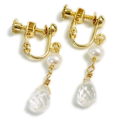 メール便 淡水パール ＆ ドロップ 水晶 ピアス イヤリング 淡水真珠 クリスタル 淡水パール フックピアス レディース チタンピアス |  | 03