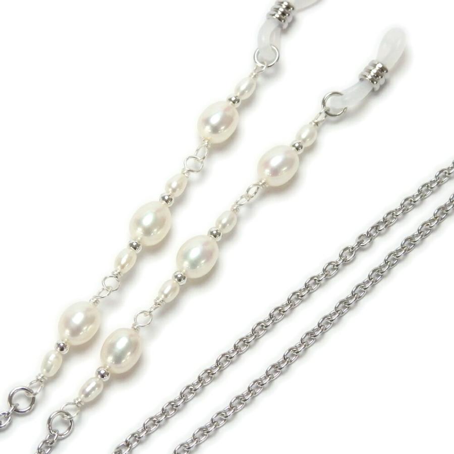 メール便 メガネチェーン 淡水真珠 パールパールパール！ ロジウム色 シルバーカラー 淡水パール 眼鏡チェーン バレンタイン ギフトに プレゼントに |  | 02