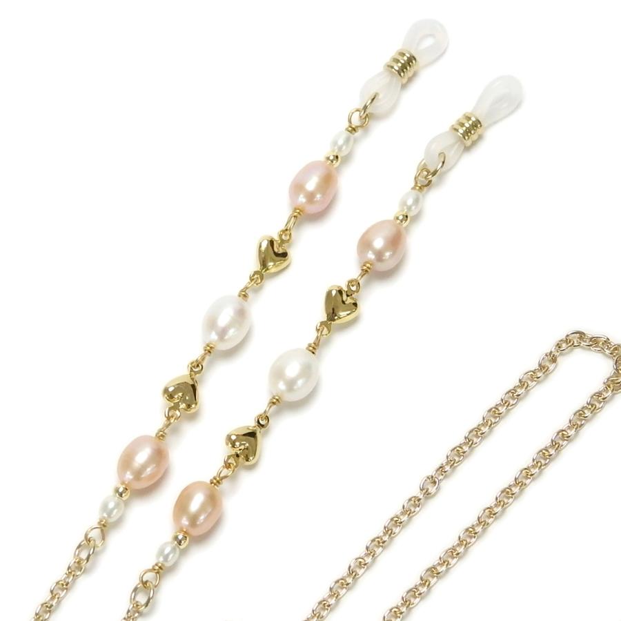 メール便 メガネチェーン 淡水真珠 めがねチェーン ほんのりオレンジ プチハート 淡水パール 眼鏡 チェーン ゴールドカラー ホワイトデー ギフトに プレゼントに |  | 02