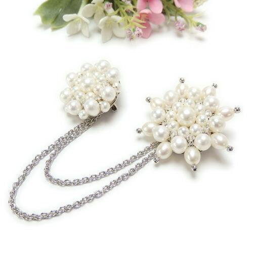 パール フラワー ツイン ブローチ 淡水真珠 花 淡水パール 卒園式 卒業式 入学式 フォーマル ダンス 結婚式 カーディガン留め コサージュ 日本製 | 