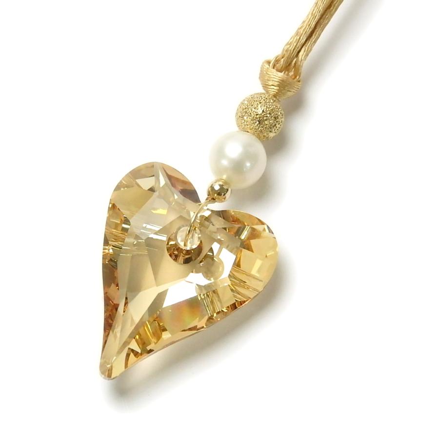 ネックレス エレガンス ハート ペンダント 真珠 ＆ スワロフスキー クリスタル 淡水真珠 淡水パール サテン紐 爆買 |  | 01