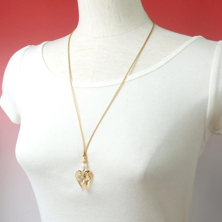 ネックレス エレガンス ハート ペンダント 真珠 ＆ スワロフスキー クリスタル 淡水真珠 淡水パール サテン紐 爆買 |  | 02