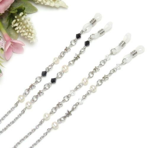 メール便 リトルスター メガネチェーン スワロフスキー 7色 + クリア + ブラック 淡水パール 眼鏡チェーン マスクチェーン バレンタイン ギフトに プレゼントに | 