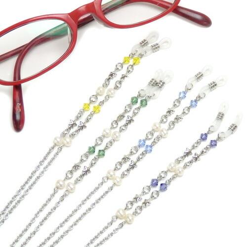 メール便 リトルスター メガネチェーン スワロフスキー 7色 + クリア + ブラック 淡水パール 眼鏡チェーン マスクチェーン バレンタイン ギフトに プレゼントに |  | 02