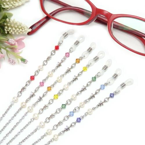 メール便 リトルスター メガネチェーン スワロフスキー 7色 + クリア + ブラック 淡水パール 眼鏡チェーン マスクチェーン バレンタイン ギフトに プレゼントに |  | 03