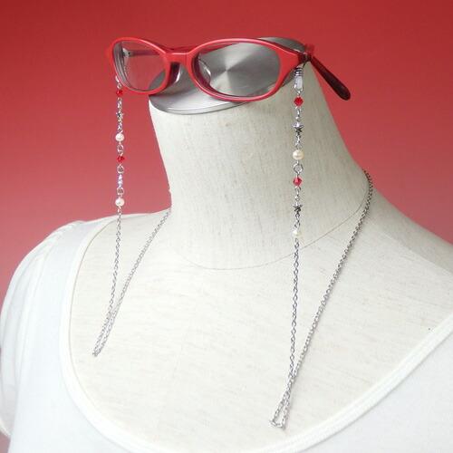 メール便 リトルスター メガネチェーン スワロフスキー 7色 + クリア + ブラック 淡水パール 眼鏡チェーン マスクチェーン バレンタイン ギフトに プレゼントに |  | 06