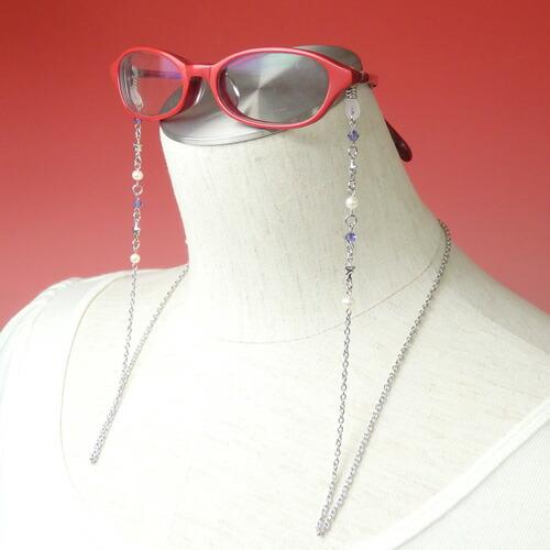 メール便 リトルスター メガネチェーン スワロフスキー 7色 + クリア + ブラック 淡水パール 眼鏡チェーン マスクチェーン バレンタイン ギフトに プレゼントに |  | 07