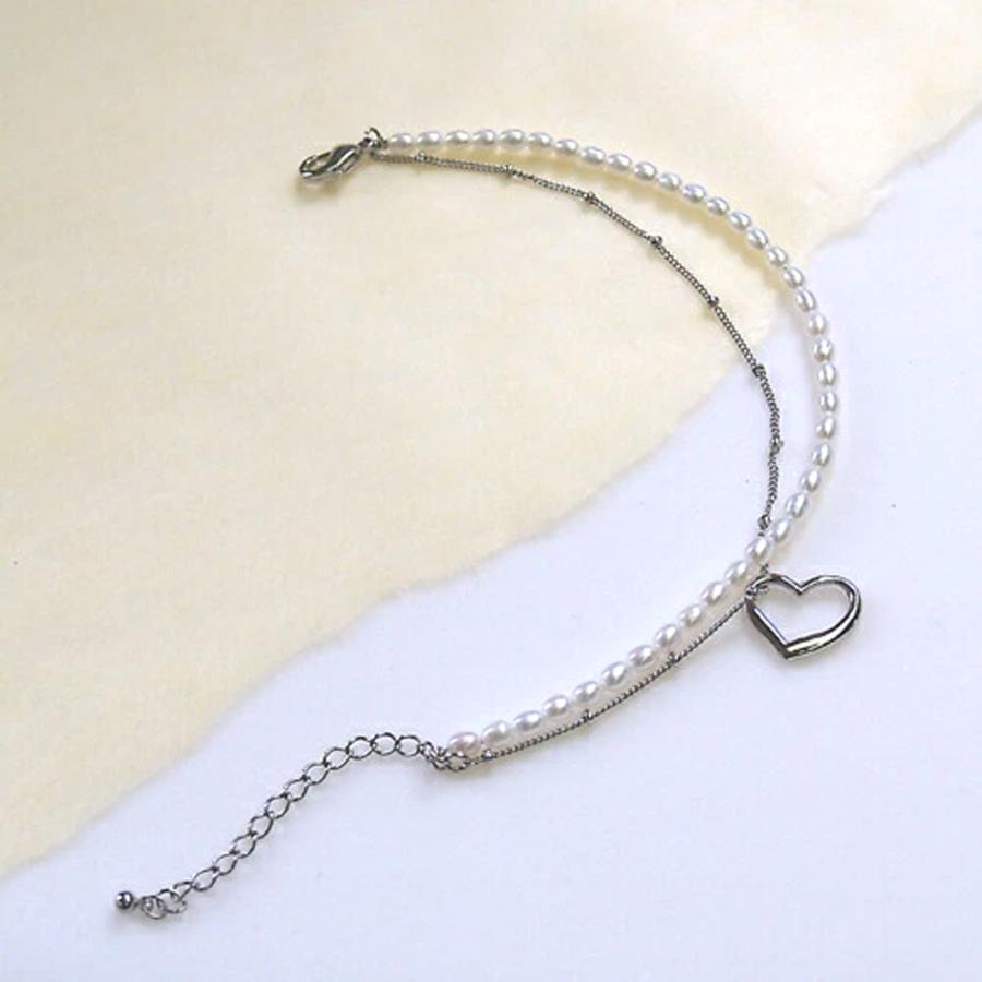 メール便 ブレスレット 淡水パール オープンハート 2連 淡水パール ハートモチーフ シルバーカラー バレンタイン ギフトに プレゼントに |  | 01