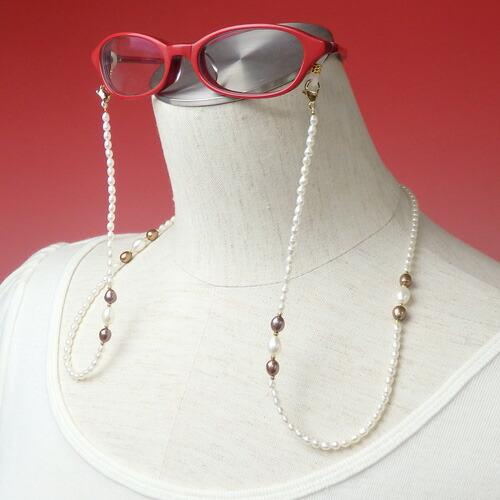 メール便 ネックレスになる メガネチェーン ブラウンゴールドパール ネックレス 淡水パール  眼鏡チェーン グラスコード マスクチェーン マスクストラップ 爆買 |  | 01