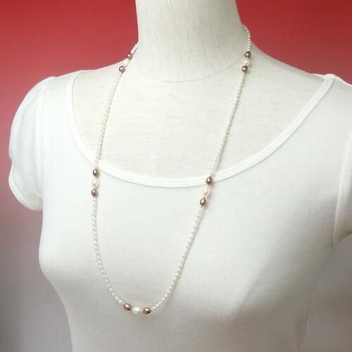 メール便 ネックレスになる メガネチェーン ブラウンゴールドパール ネックレス 淡水パール  眼鏡チェーン グラスコード マスクチェーン マスクストラップ 爆買 |  | 02