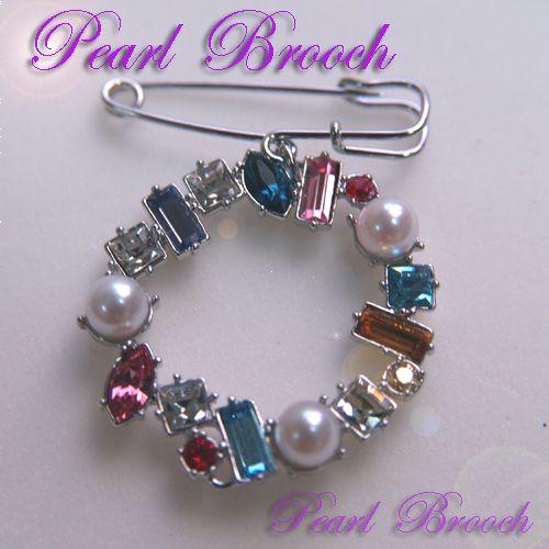 淡水真珠 カラフル ビジュー ブローチ スワロフスキー サークルブローチ レディース パール 丸 クリスマス ギフトに プレゼントに | 