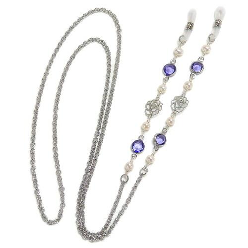 メール便 メガネチェーン ローズ ＆ シャネルストーン 淡水パール 淡水真珠 バラ 薔薇 眼鏡チェーン グラスコード マスクチェーン 爆買 |  | 03