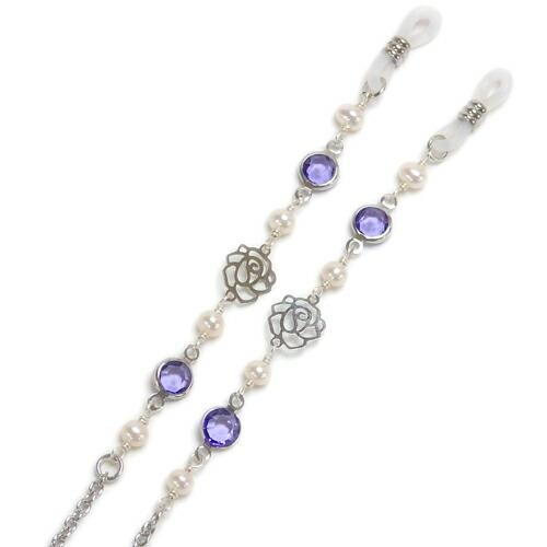 メール便 メガネチェーン ローズ ＆ シャネルストーン 淡水パール 淡水真珠 バラ 薔薇 眼鏡チェーン グラスコード マスクチェーン 爆買 |  | 05