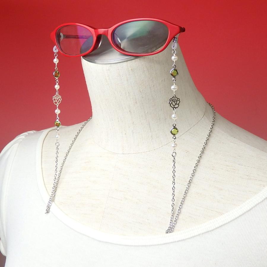 メール便 メガネチェーン ローズ ＆ シャネルストーン 淡水パール 淡水真珠 バラ 薔薇 眼鏡チェーン グラスコード マスクチェーン 爆買 |  | 08