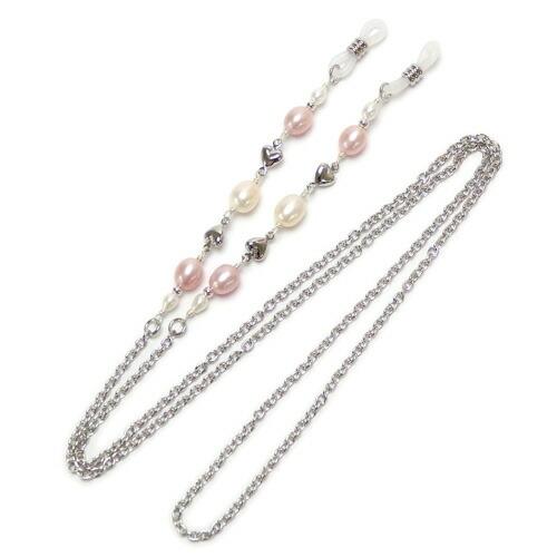 メール便 メガネチェーン はんなりパープル 淡水真珠 プチハート 淡水パール 眼鏡チェーン マスクチェーン マスクストラップ めがねチェーン ピンク紫 | 