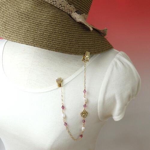 メール便 帽子クリップ ロングタイプ 淡水真珠 情熱の薔薇 帽子留め レディース ハットクリップ ハットキーパー バレンタイン ギフトに プレゼントに |  | 02